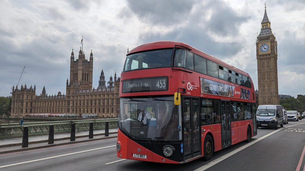 The iconic Houses of Parliament standing proud on the banks of the Thames.