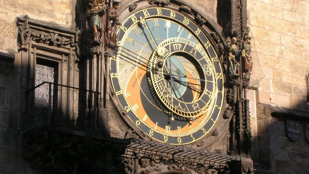Historic Prague Astronomical Clock with its ornate medieval design.