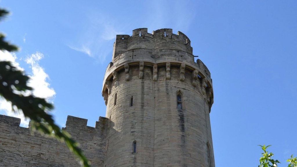 The imposing tower of Warwick Castle